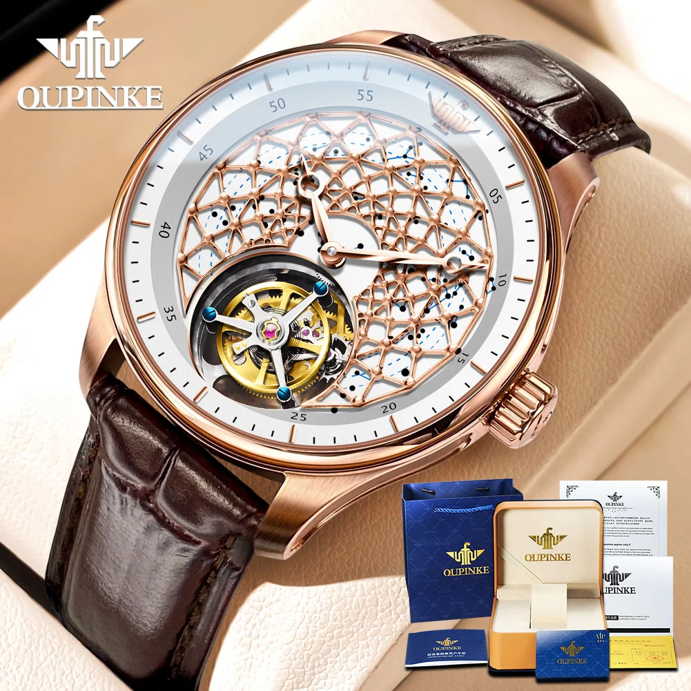 

OUPINKE 8002 Tourbillon Automatic Watch For Men Swiss Brand Original Men's Watches 42mm Dial Luxury Man Mechanical Hand Clock