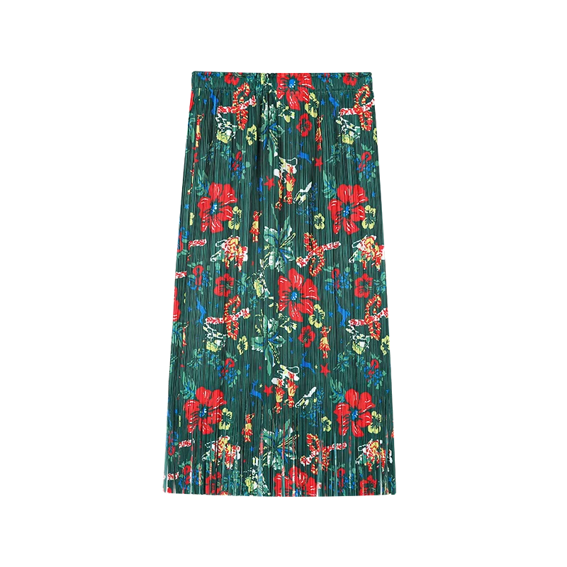 Women's Retro Floral Print Tsssel Pleated Skirt Summer New Contrast Color Chic Fashion Female High Waist A-line Straight Skirt 
Women's Retro Floral Print Tsssel Pleated Skirt Summer New Contrast Color Chic Fashion Female High Waist A-line Straight Skirt