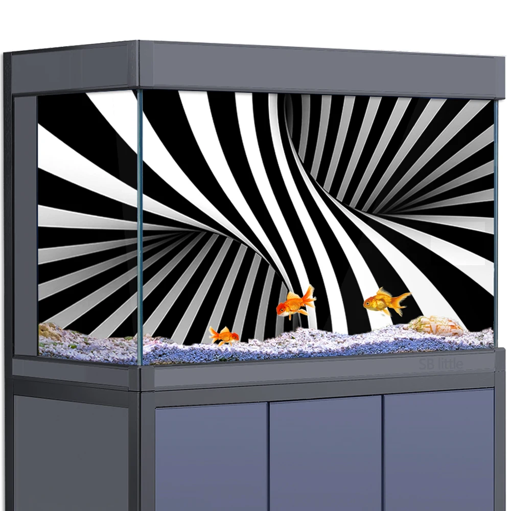 

Aquarium Background Sticker Decoration for Fish Tanks HD Black and White Illusion Vision 3D Poster Printing Wallpaper PVC