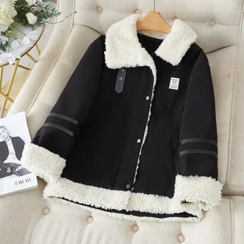 

Cotton coat lamb wool coat women's short 2022 winter clothes new small foreign style thickened cotton coat