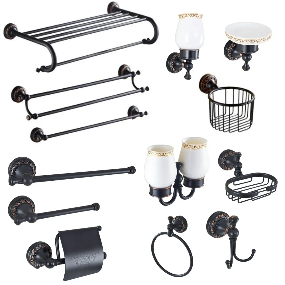 Black Oil Rubbed Brass Bathroom Accessories Set Single/Double Towel Bar Roll Paper Holder Hook Washroom Hardware Kit Dzh116
Black Oil Rubbed Brass Bathroom Accessories Set Single/Double Towel Bar Roll Paper Holder Hook Washroom Hardware Kit Dzh116