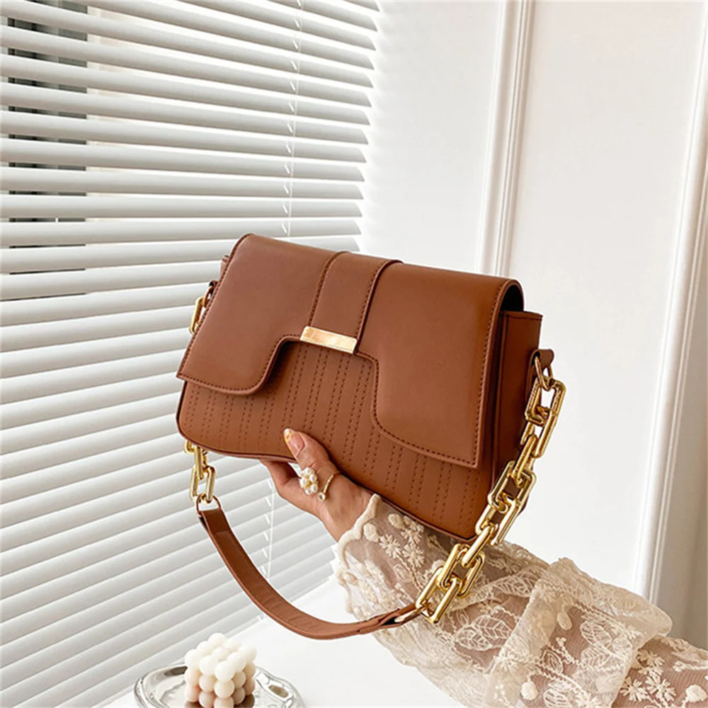 

Однотонная женская сумка через плечо из искусственной кожи с текстурой в стиле ретро, трендовая сумка на цепочке, модная сумка через плечо для подмышек, подарок, новинка 2023