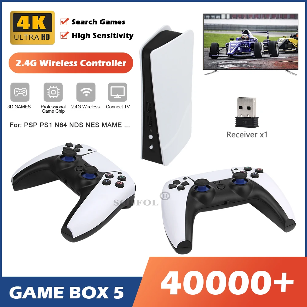 

NEW GB5 Video Game Console 64GB/128GB 40000 Free Games HD TV Game Box 5 Two Gamepads For PS1/PPSPP/MAME Arcade Gaming Stick