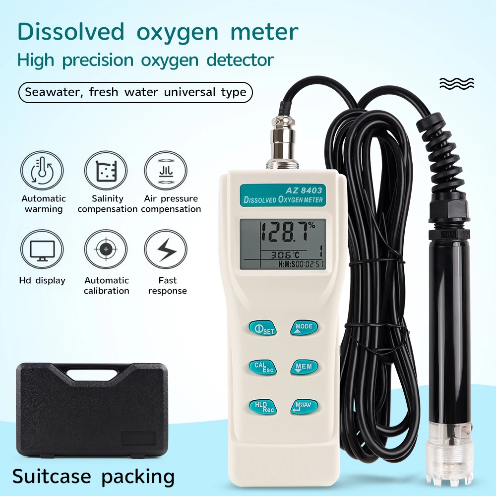 AZ8403 Dissolved Oxygen Detector Portable Aquaculture Dissolved Oxygen Water Tester LCD Display 0~199.9% / 0~19.99 PPM Range
AZ8403 Dissolved Oxygen Detector Portable Aquaculture Dissolved Oxygen Water Tester LCD Display 0~199.9% / 0~19.99 PPM Range