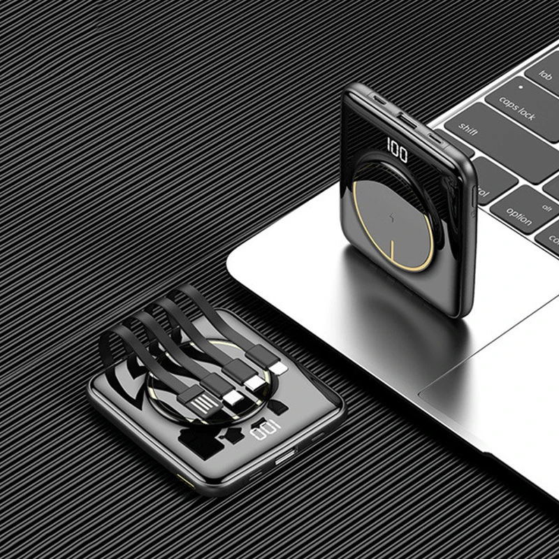 

Портативное зарядное устройство 20000 мАч, быстрая Беспроводная зарядка Qi, мини портативное зарядное устройство со встроенным кабелем для iPhone 14 13 X Samsung S22 Xiaomi iPad, портативное зарядное устройство