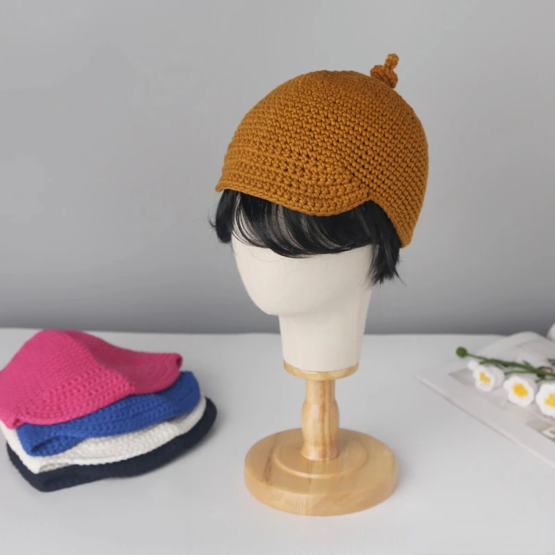 

Japanese Korean Crochet Spring Autumn Winter Wool Knitted Hats Women Men Playful Funny Personalized Small Brim Melon Beanie Hat