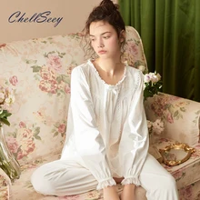 Spring And Autumn Long-Sleeved Solid Color Simple Pajamas Home Clothes Comfortable 2-Piece Suit Court Style Cute Round Neck Lace 
Spring And Autumn Long-Sleeved Solid Color Simple Pajamas Home Clothes Comfortable 2-Piece Suit Court Style Cute Round Neck Lace