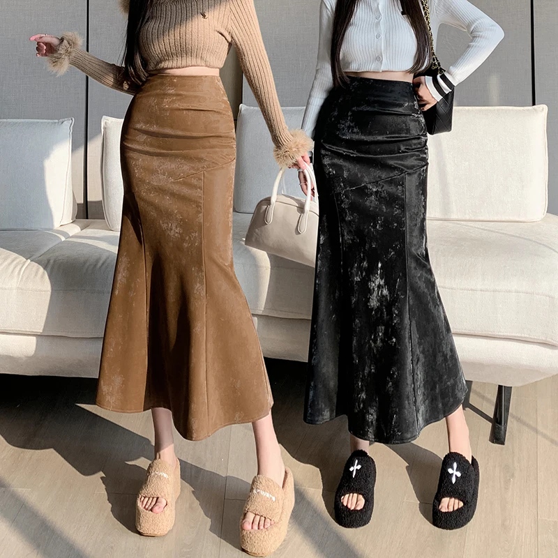 Fashion Fishtail Skirt Women Folds High Waist Skinny Leather Skirts Korean Style Ruffles Wrapped Streetwear Autumn Dropshipping
Fashion Fishtail Skirt Women Folds High Waist Skinny Leather Skirts Korean Style Ruffles Wrapped Streetwear Autumn Dropshipping
