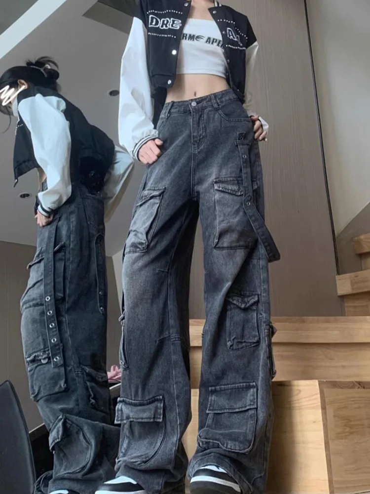 

Women Harajuku Fashion Dark Academia Baggy Cargo Pants Grunge Low Rise Denim Pants Trashy Y2k Japanese Streetwear Cyber Punk New