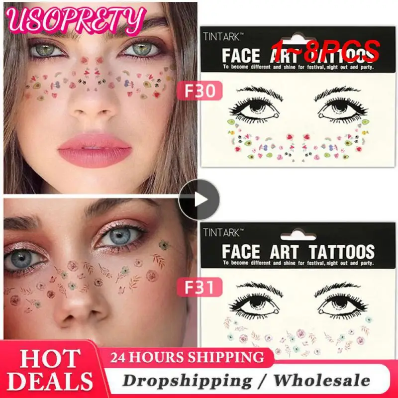 

1~8PCS temporary face tattoo cute small flowers women's tattoos face stickers eye make up decal waterproof for woman 2020