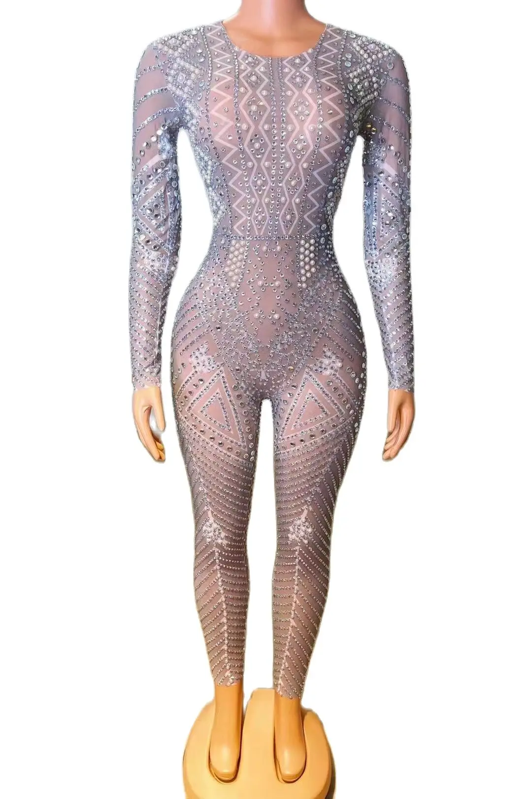 Gray Mesh Rhinestones Jumpsuit Elastic MeshLong Sleeve O-neck Crystals Rompers DJ PoleDancing Acrobatic Performance Leotard
Gray Mesh Rhinestones Jumpsuit Elastic MeshLong Sleeve O-neck Crystals Rompers DJ PoleDancing Acrobatic Performance Leotard