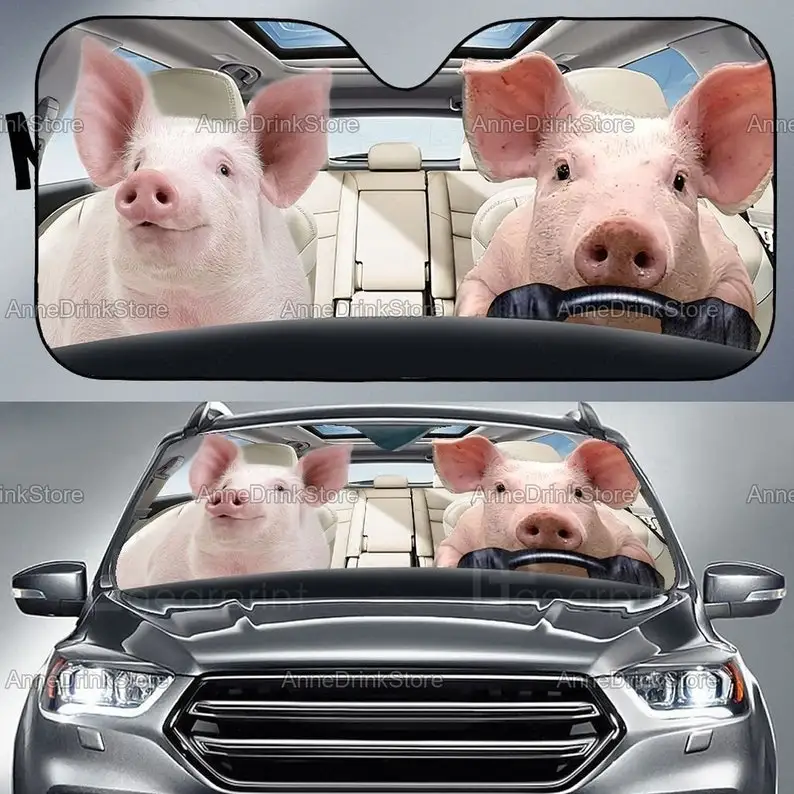 

Funny Pig Car Sun Shade, Family Gift, Pig Lover, Car Accessories, Gift For Mom, Funny Car Decoration MCL152006J03