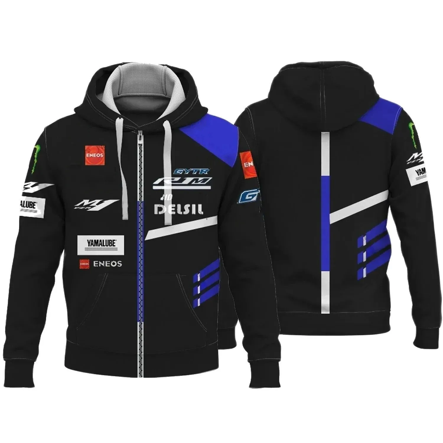 

2024 New Blue M1 Men's Hoodie Motorcycle Race Coat Casual and Popular Yamaha Zipper Sweater Men's Pullover European size