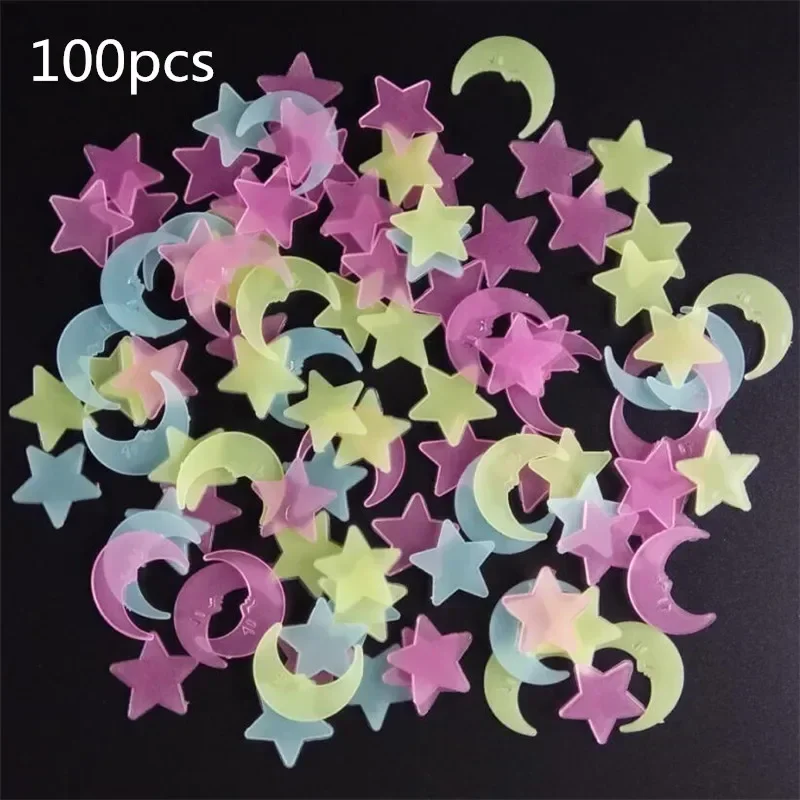 Autocollants phosphorescents en PVC pour chambre d'enfant, 100 pièces/sac, 3cm, lueur dans le noir, étoile Shoous, décalcomanies, peinture structurels ente, jouet 1
