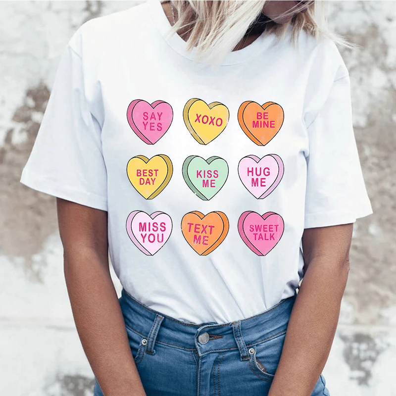 

(High quality T-shirts)Women Fashion T Shirt Funny Valentine'S Day Say Yes Xoxo Be Mine Best Day Kiss Me Hug Me Miss You tops
