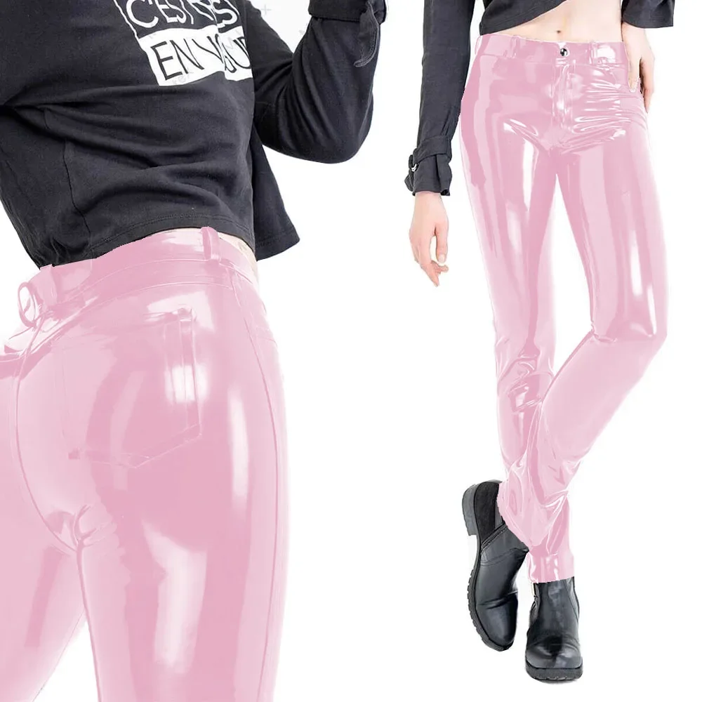 Fashion Women's Slim Fit Pencil Pants Wetlook PVC Leather Long Pants High Waisted Back Pockets Capris Streetwear Women Clothing 42 Sc2f30cb90ca54c11a8256206bdc0aabb5