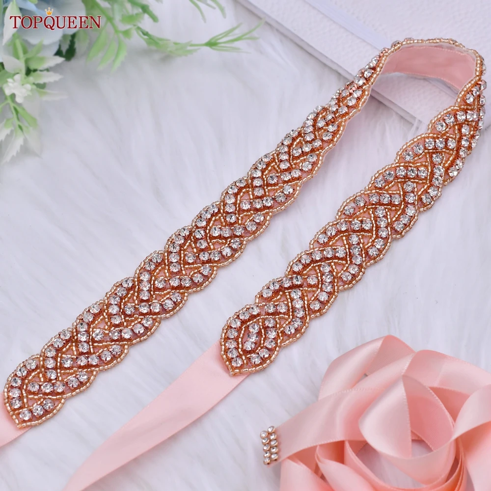 

TOPQUEEN S216-RG Rose Gold Wedding Belts Rhinestone Bridal Dress Sash Women'S Jewel Waistband For Party Prom Jewelery Applique