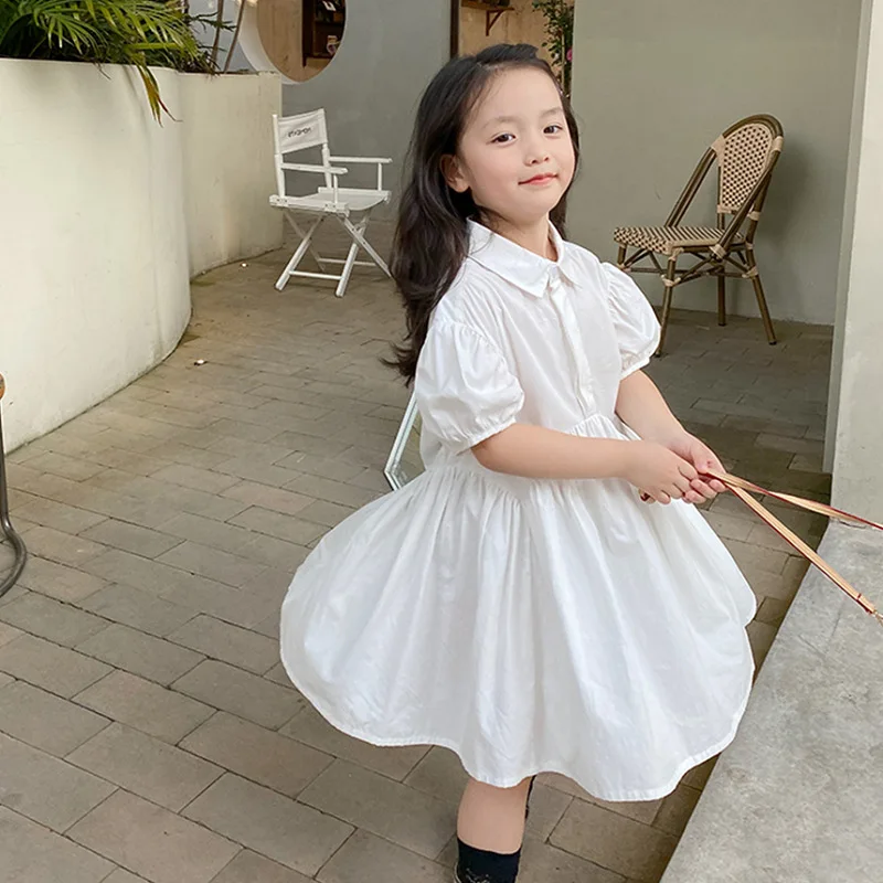 Summer Girls' Dress New Puff Sleeve Outfits Shirt Collar White Dress Sweet Princess Dress Baby Kids Costumes Children'S Clothing
Summer Girls' Dress New Puff Sleeve Outfits Shirt Collar White Dress Sweet Princess Dress Baby Kids Costumes Children'S Clothing