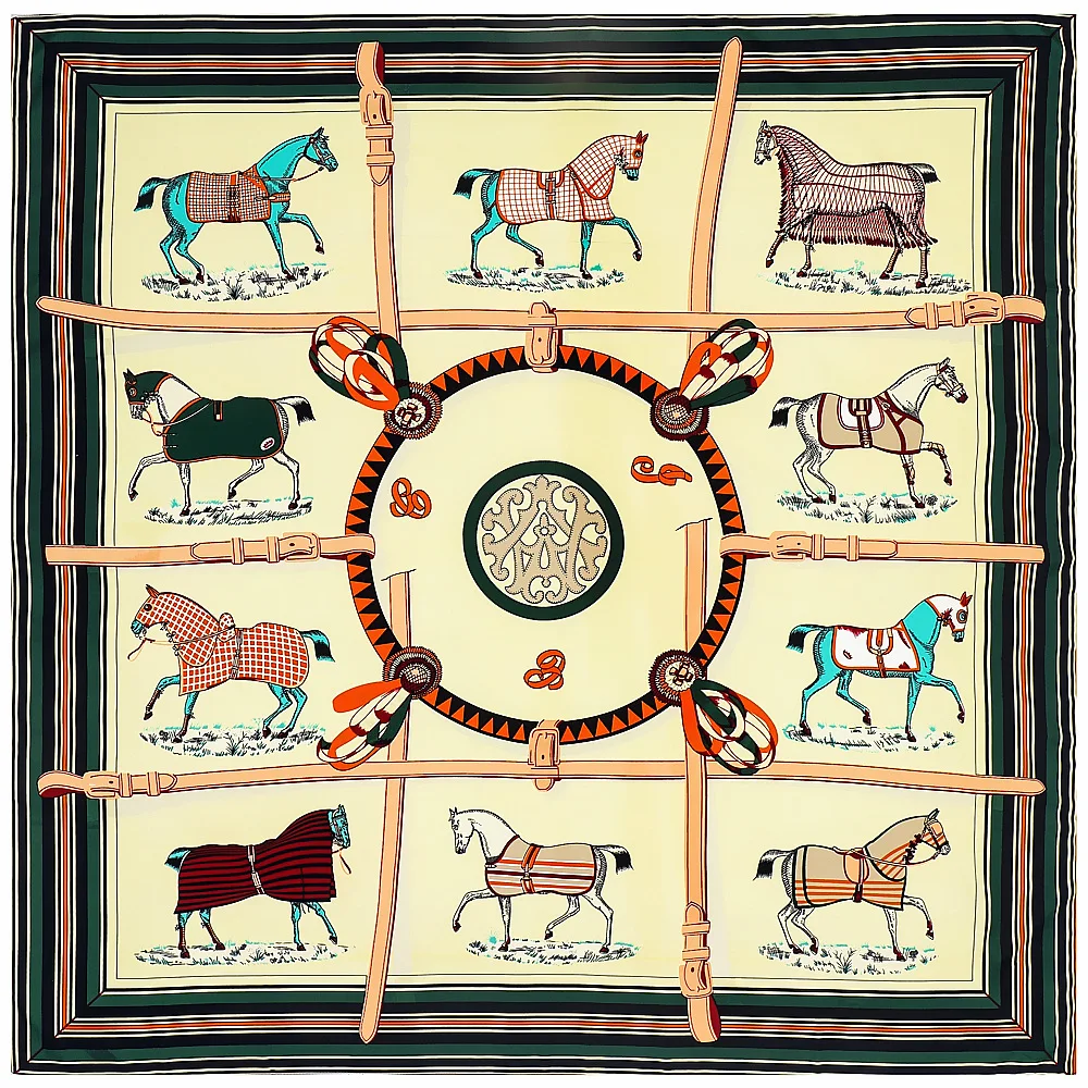 Fashion Luxury Brand Silk Scarf Women Horse Print Square Scarves Echarpes Large Shawls Stoles Femme Wrap Bandanas 
Fashion Luxury Brand Silk Scarf Women Horse Print Square Scarves Echarpes Large Shawls Stoles Femme Wrap Bandanas