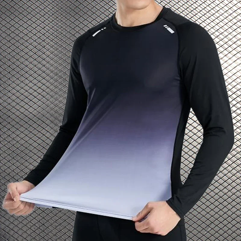 

High Quality Running Sport Shirt Men Fitness Compression Long Sleeve Upper Clothing Crew Neck Swearshirt Male Rash Guard Wicking