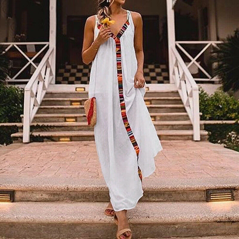 Spaghetti Strap Dress For Women Summer New Patchwork V-neck Print Fashion Casual Loose Sexy Elegant Female Long Dress 2023
Spaghetti Strap Dress For Women Summer New Patchwork V-neck Print Fashion Casual Loose Sexy Elegant Female Long Dress 2023