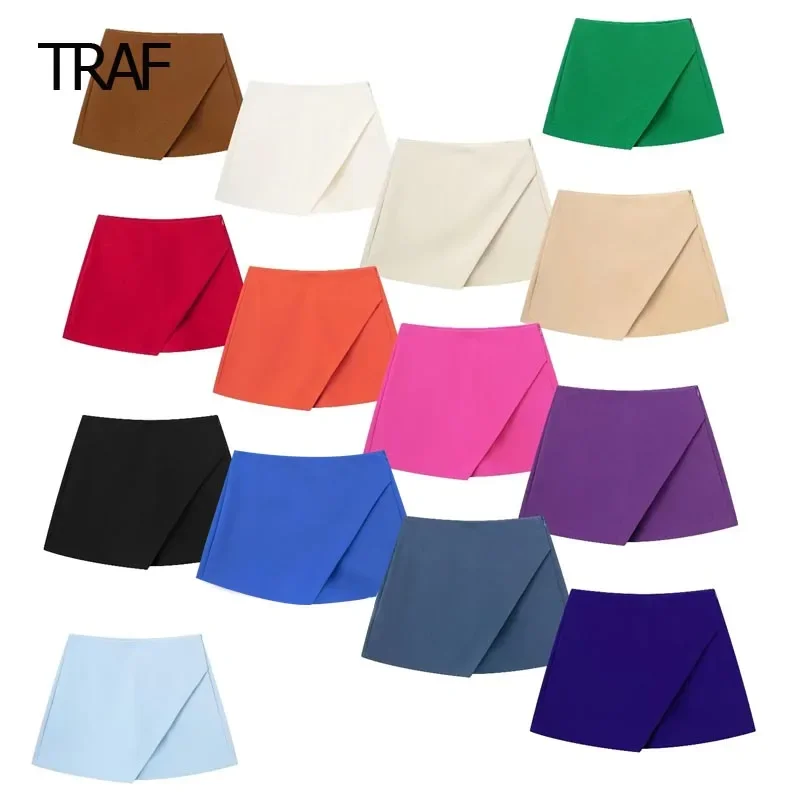 

TRAF Women's Shorts Skirt Spring Summer 2024 Mini Asymmetric Shorts Skirt Mid Waist Shorts New In Skirts Elegant Social Skirts