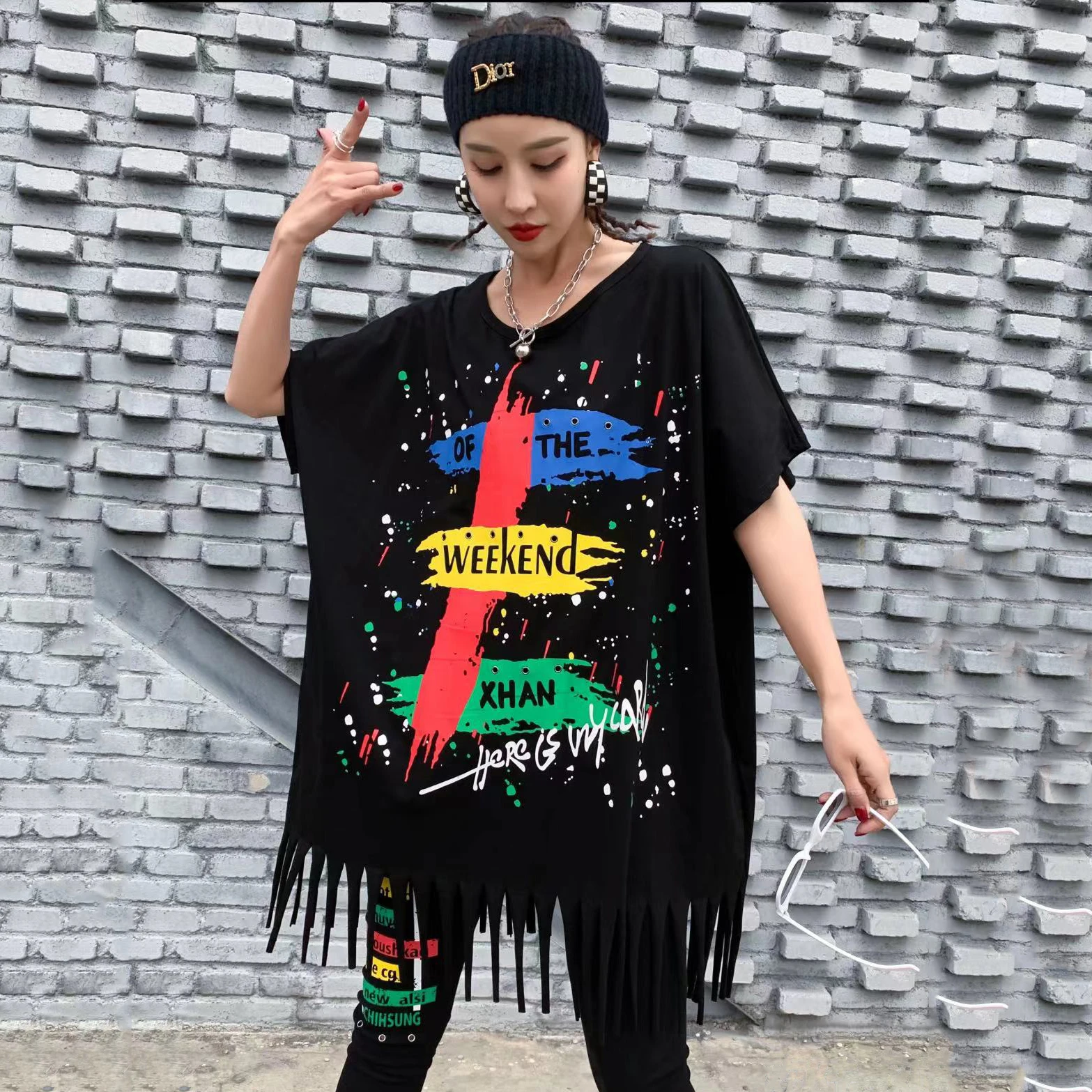 230346 High Street Style Summer Print T-shirt Round Neck Big Size O-neck Short Sleeve Tasseal Personality Cotton Women Clothing
230346 High Street Style Summer Print T-shirt Round Neck Big Size O-neck Short Sleeve Tasseal Personality Cotton Women Clothing