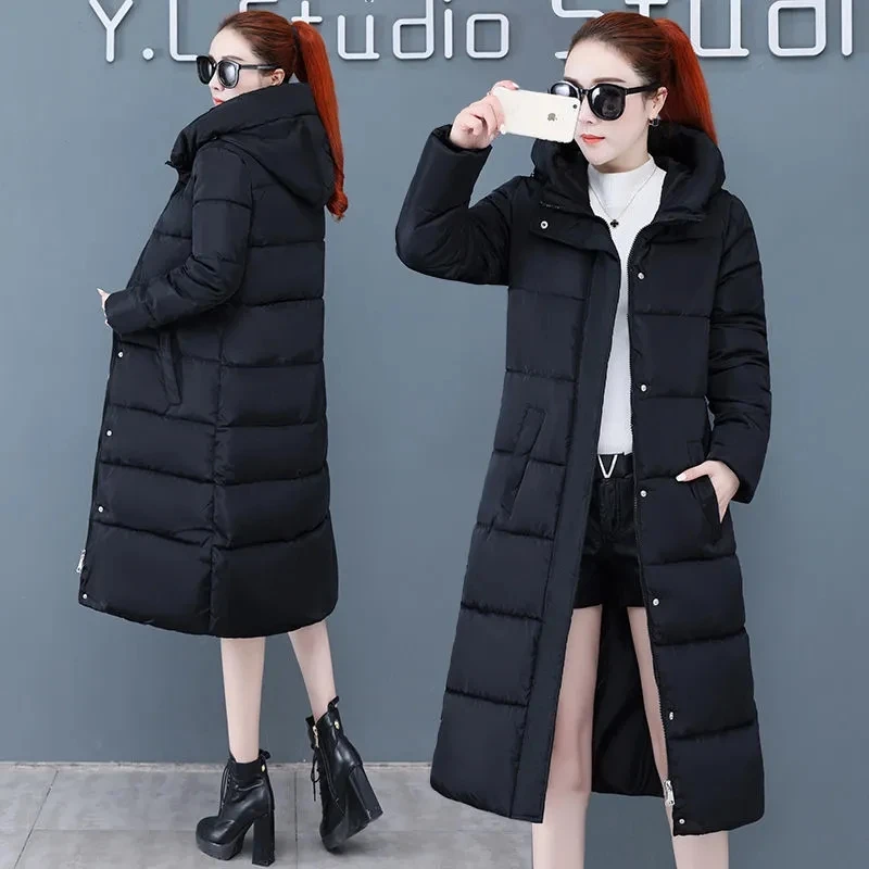 

2023 Winter Long Straight Coat Korean Women Casual Down Jackets Slim Remove Hooded Parka Oversize Fashion Outwear Plus Size 4XL