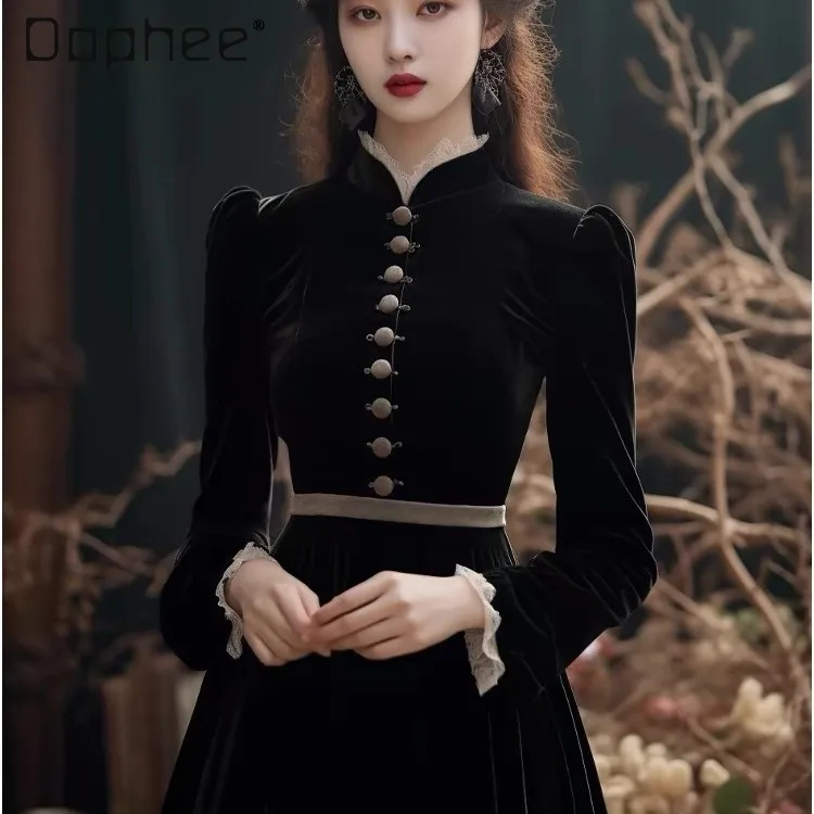 Court Style Vintage Black Velvet Dresses for Women 2024 Spring New French Style Woman Buttoned Birthday Party Banquet Dress
Court Style Vintage Black Velvet Dresses for Women 2024 Spring New French Style Woman Buttoned Birthday Party Banquet Dress