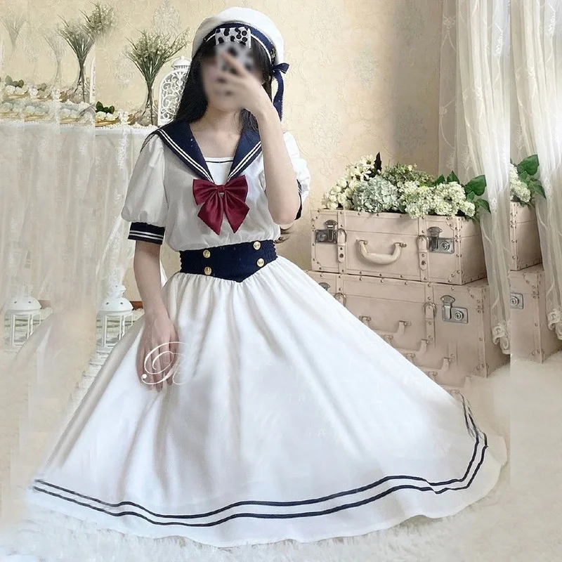 Preppy Sweet Woman Dress Chic Sailor Collar Puff Sleeve Vestidos Female Robe Lolita Dress Summer Cute Women's Dresses
Preppy Sweet Woman Dress Chic Sailor Collar Puff Sleeve Vestidos Female Robe Lolita Dress Summer Cute Women's Dresses