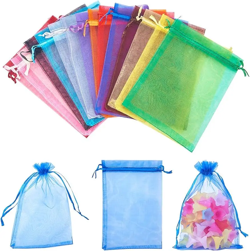 

150Pcs 15Color 5 x 7 Inches Organza Bags Jewelry Pouch Bags Organza Velvet Drawstring Pouches Wedding Favors Candy Gift Bags