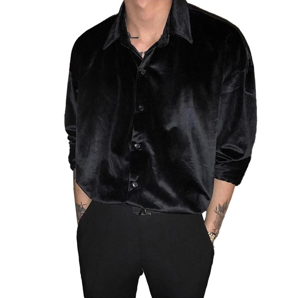Retro Velvet Long Sleeve Blouse for Men Loose Fit Button Down Shirt Band Collar Black/Wine Red Dress Up for Parties
Retro Velvet Long Sleeve Blouse for Men Loose Fit Button Down Shirt Band Collar Black/Wine Red Dress Up for Parties