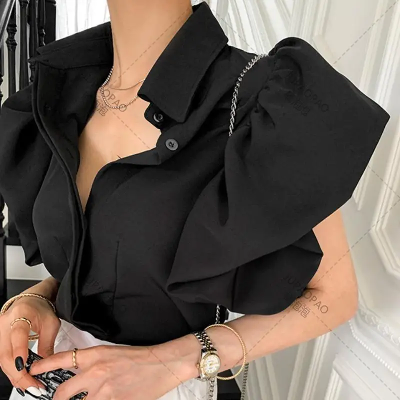 Casual Black Shirts Women Camisa Feminina Blusas Single Breasted Palace Style Puff Tops Lantern Short Sleeve Blouse Summer Shirt
Casual Black Shirts Women Camisa Feminina Blusas Single Breasted Palace Style Puff Tops Lantern Short Sleeve Blouse Summer Shirt