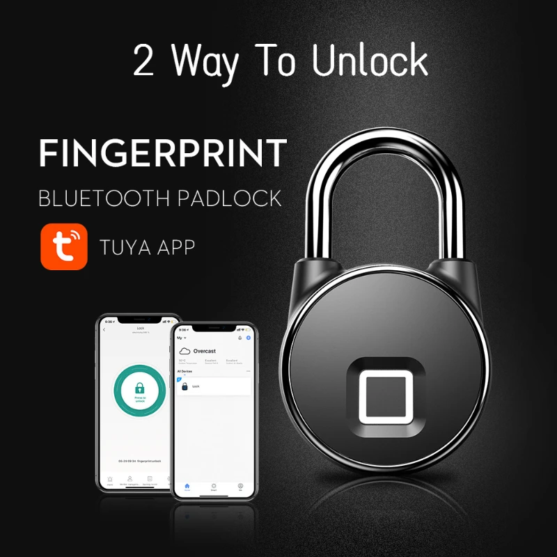 

Black Tuya Smart Fingerprint PadLock Bluetooth Anti-Theft Lock Keyless Door Lock USB Rechargeable Quick Unlock Zinc alloy Locks