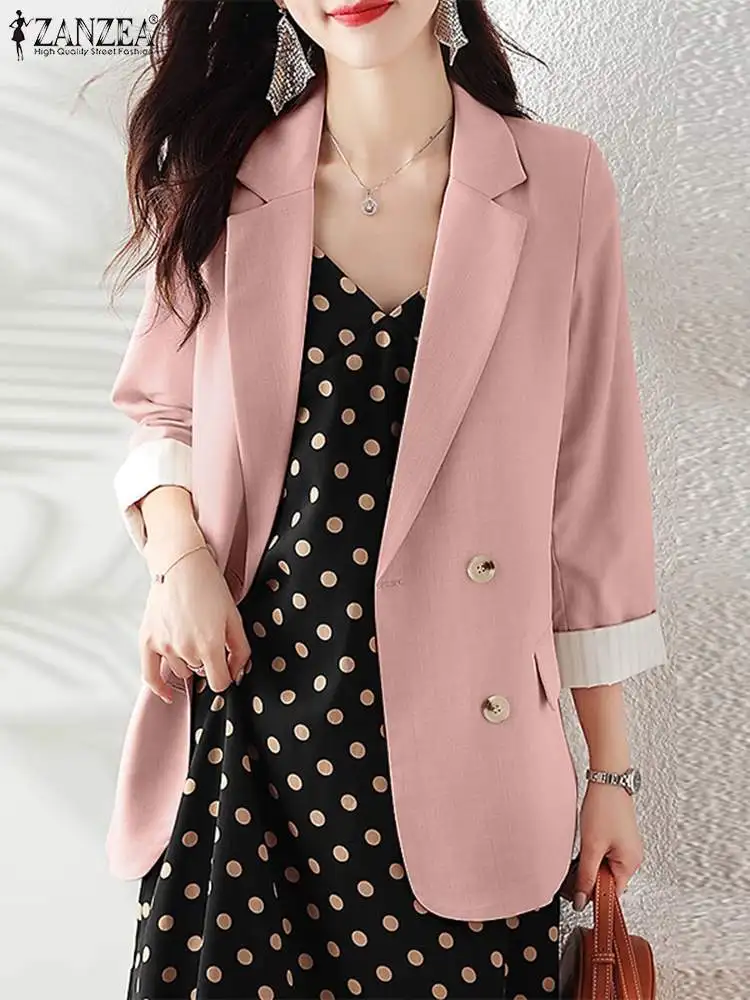 Женский офисный Блейзер ZANZEA, элегантная Рабочая блузка с рукавом 3/4 и воротником с лацканами, осенние пальто, тонкие повседневные свободные топы в полоску и в стиле пэчворк
Женский офисный Блейзер ZANZEA, элегантная Рабочая блузка с рукавом 3/4 и воротником с лацканами, осенние пальто, тонкие повседневные свободные топы в полоску и в стиле пэчворк