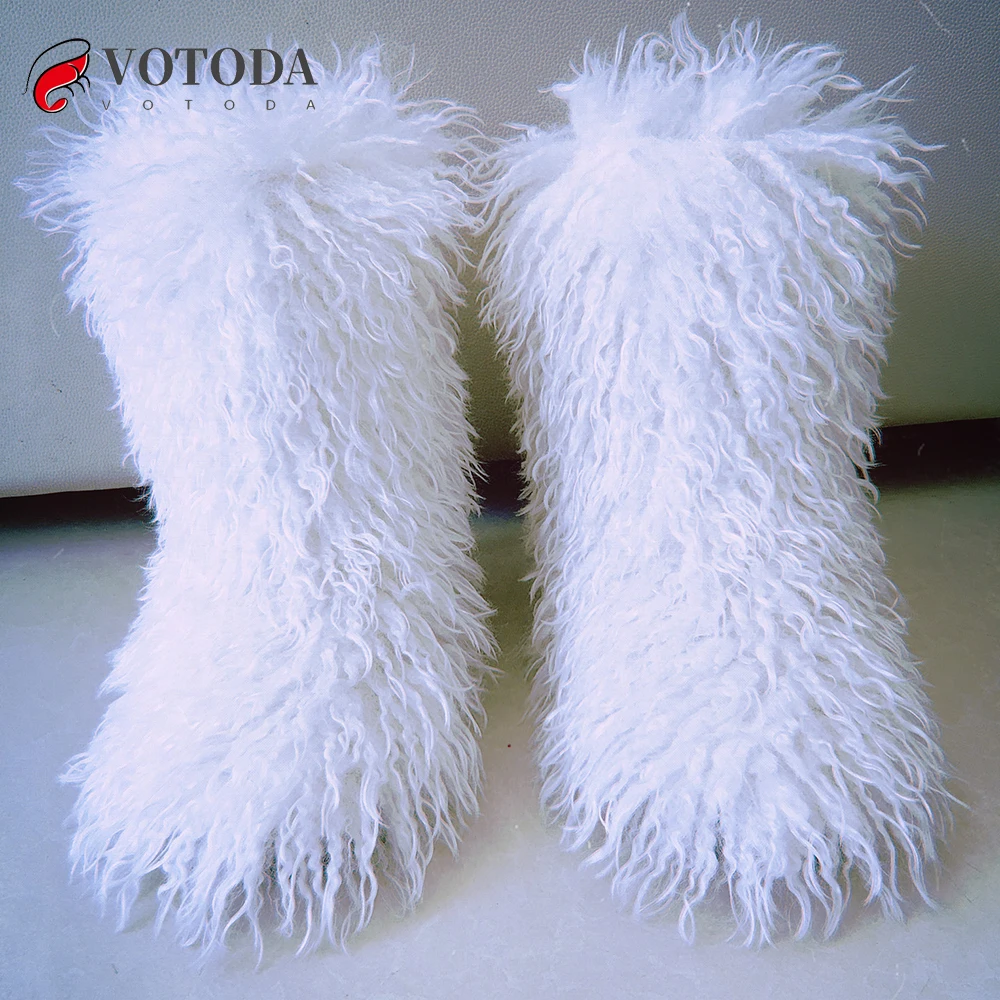 

2023 Winter Women Fur Boots Faux Sheep Boots Shoes Mongolia Fur Wool Fuzzy Boot Woman Fluffy Furry Boots Warm Plush Snow Boots