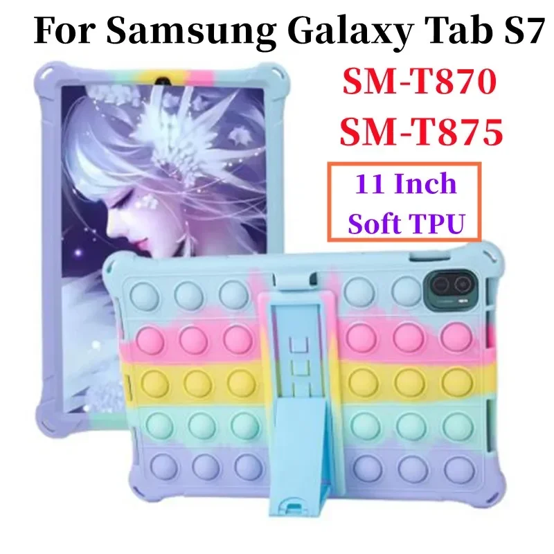 

Пузырьковый силиконовый чехол с подставкой для Samsung Galaxy Tab S7, чехол для телефона/T875/T878, противоударный детский игрушечный планшет с ремешком для ручки