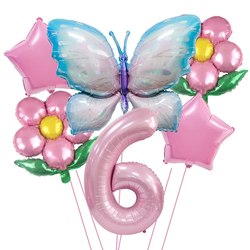 

Butterfly Birthday Balloons Set 40inch Pink Number Stars Flowers Ballon Girls Happy Butterfly 1st 2nd 3rd 4th Birthday Balloon