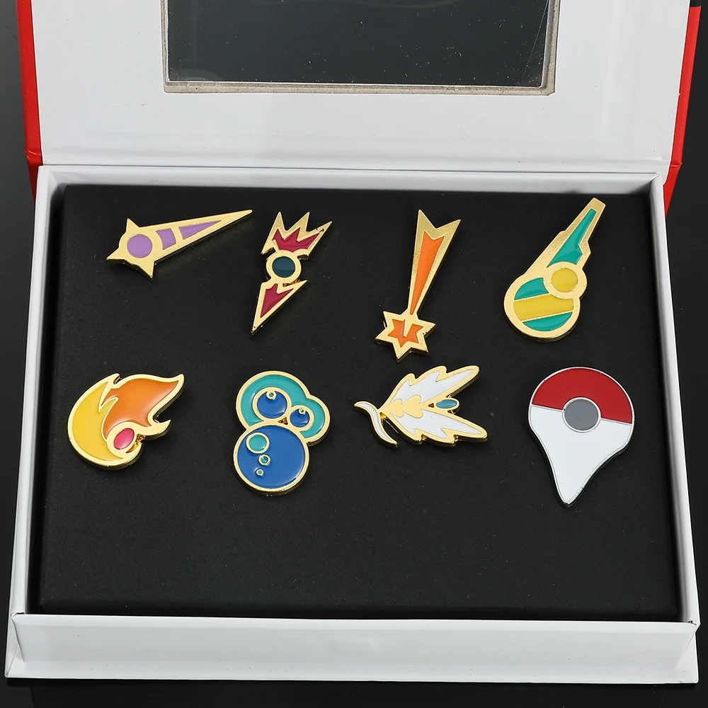 

8Pcs/Set Pokemone Gym Logo Brooch Kanto Johto Hoenn Sinnoh Unova Kalos League Region Orange Islands Badge Lapel Pin Fan Toy Gift