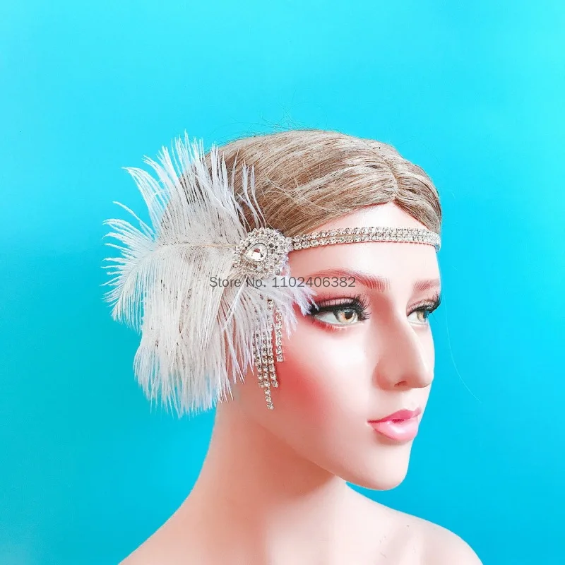 

Feather Headbands Cocktail Tea-Party Headwear for Girls Gatsby Hair Accessories 1920s Flapper Headband Crystal Halloween Props