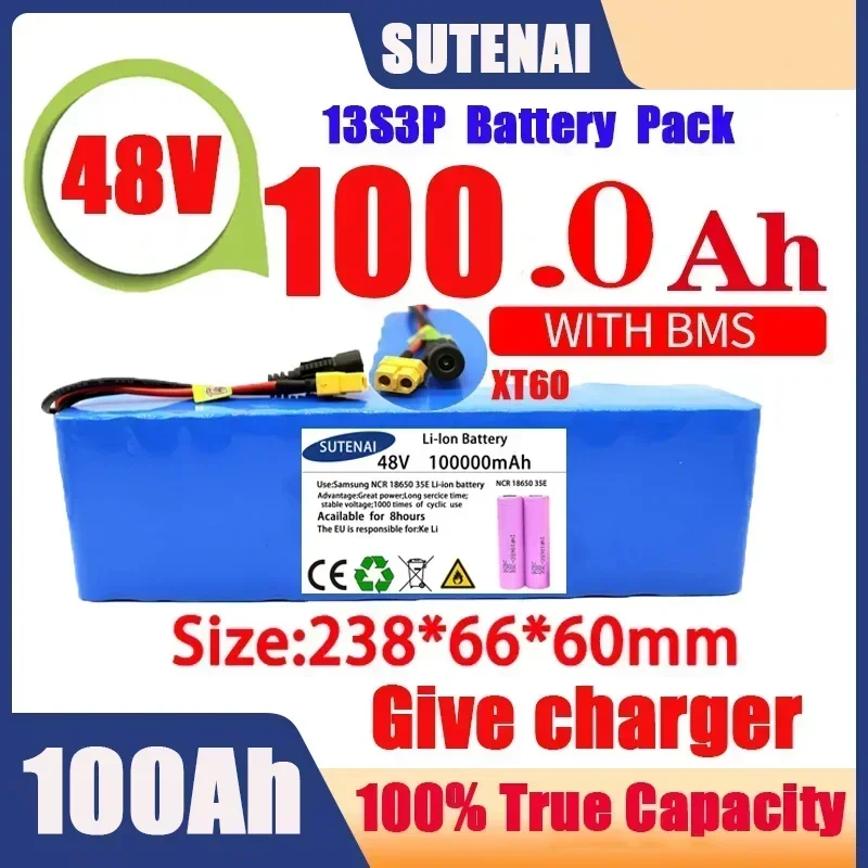 Powerful 48V 120000mAh 1000w 13S3P XT60 120Ah Li-ion Battery for 54.6V Scooter Electric Bike with BMS Charger
Powerful 48V 120000mAh 1000w 13S3P XT60 120Ah Li-ion Battery for 54.6V Scooter Electric Bike with BMS Charger