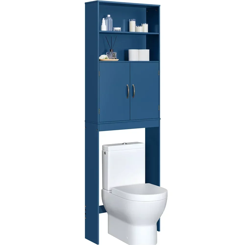 

8" Wooden Free-Standing Over-the-Toilet Storage for Bathroom, Navy Blue，38.4 Lb，25.00 X 8.00 X 77.00 Inches