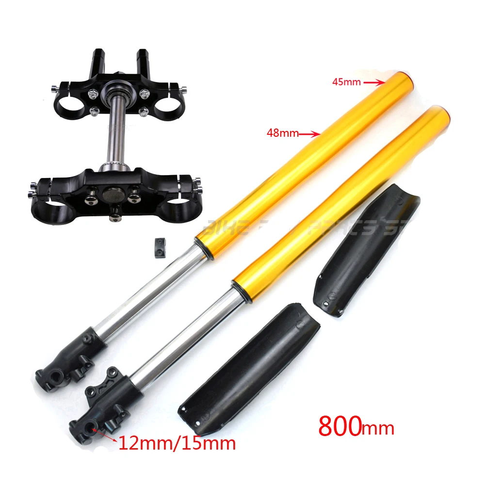 800mm Upside Down Front Fork Shock Suspension with handlebar triple For Motocross Off-Road CRF70 Style Dirt Pit Bike 12mm/15mm
800mm Upside Down Front Fork Shock Suspension with handlebar triple For Motocross Off-Road CRF70 Style Dirt Pit Bike 12mm/15mm