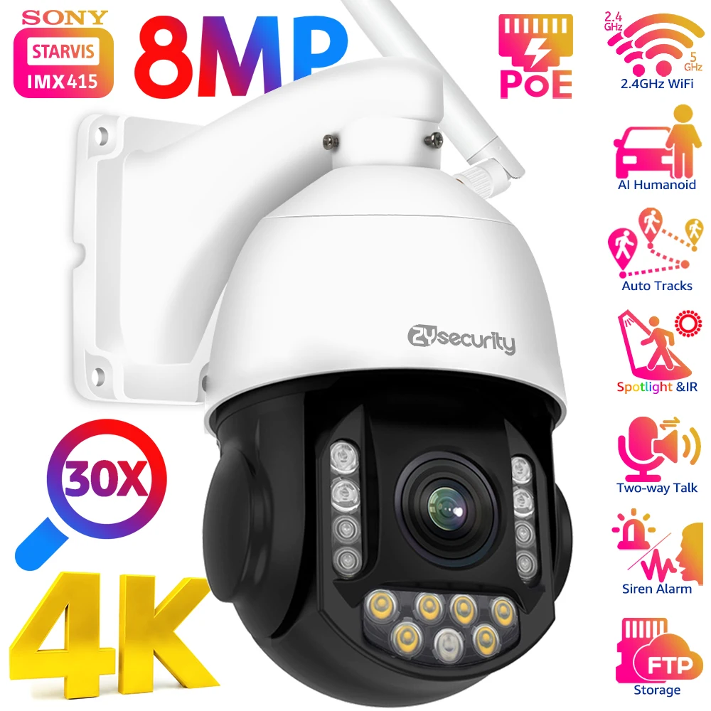 4K 8MP WiFi POE PTZ 30X Zoom IP Camera Sony IMX415 Color Night Vision Auto Tracking Auto Zoom Speed Dome Security Cameras CamHi
4K 8MP WiFi POE PTZ 30X Zoom IP Camera Sony IMX415 Color Night Vision Auto Tracking Auto Zoom Speed Dome Security Cameras CamHi