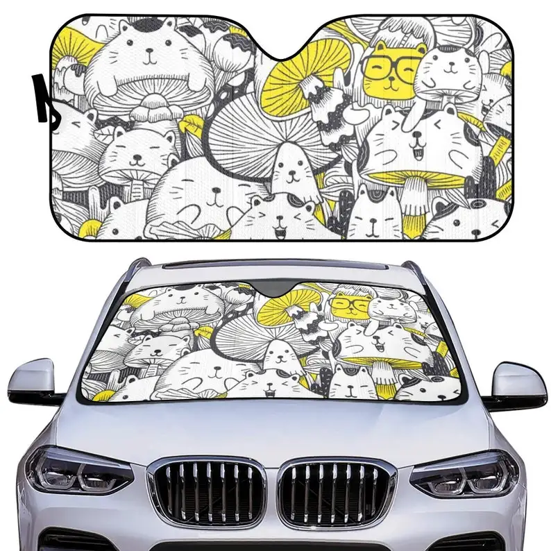 

Anime Car Sunshade, Mushroom Windshield Cover, Kawaii Cat Auto Sun Shade Front Window, Cute Sun Visor Protector, Folding Accordi