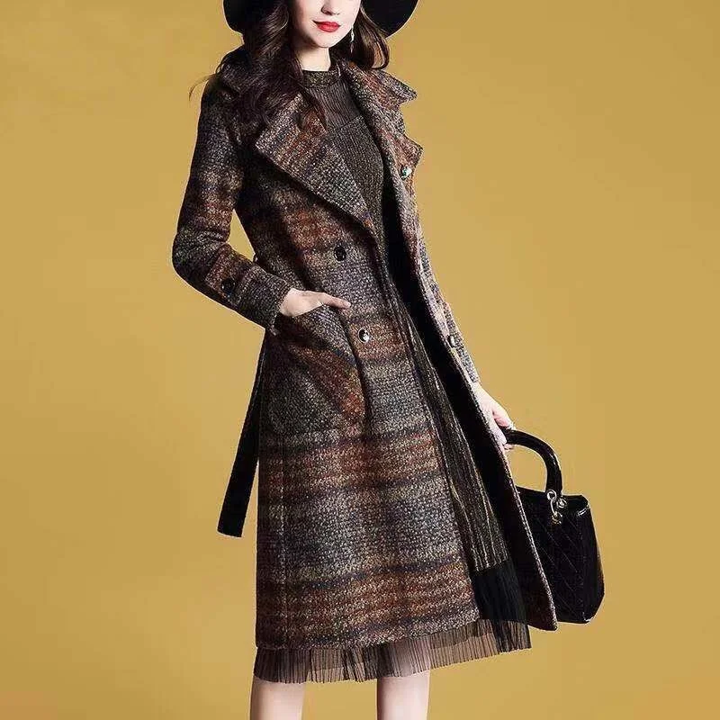 Spring Winter Long Plaid Jackets for Women Slim Trench Coats Wool Blends Knee Length Office Lady Windbreaker w/h Belt
Spring Winter Long Plaid Jackets for Women Slim Trench Coats Wool Blends Knee Length Office Lady Windbreaker w/h Belt