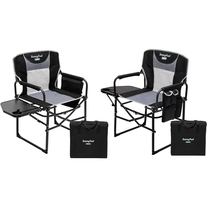 

Большие стулья SUNNYFEEL для кемпинга, портативные складные стулья для газона для взрослых, сверхпрочные, с боковым столом, карманом для пляжа