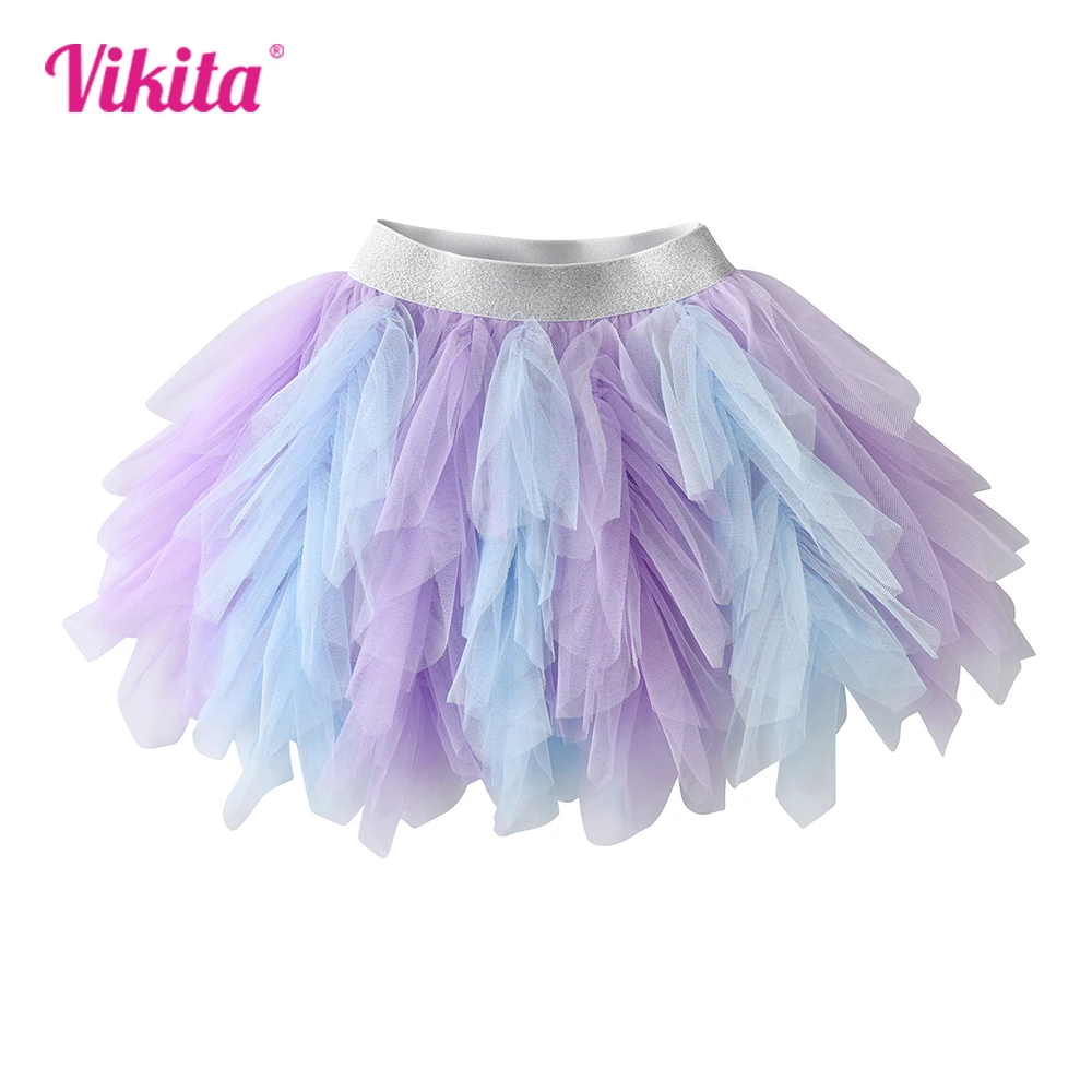 

VIKITA Girls Irregular Skirts Kids Mesh Layered Tulle Tutu Princess Mini Skirt Toddlers Birthday Party Fashion Cute Cake Skirt