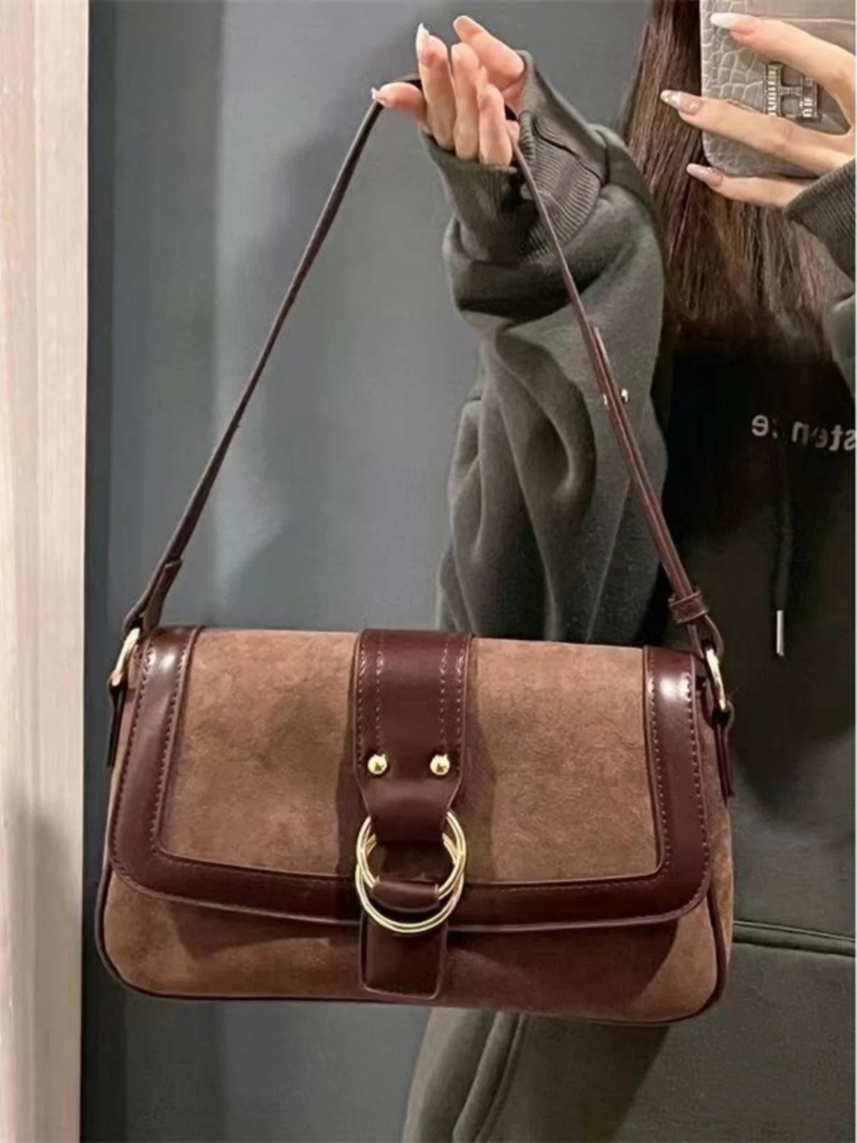 

Commuter Single Shoulder Oblique Straddle Bag French Retro Matte Frosting Underarm Bag Female Autumn Winter New Casual Handbag