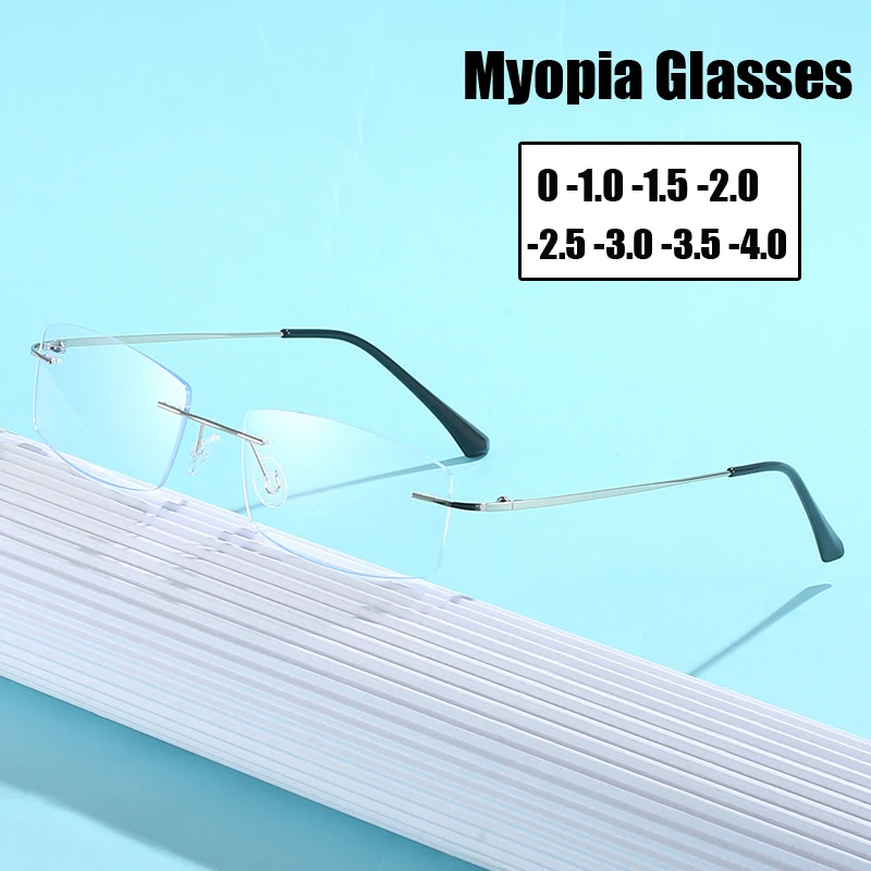 

Ultralight Rimless Myopia Glasses Women Men Fashion Trend Anti Blue Light Computer Near Sight Eyeglasses Prescription Eyewear